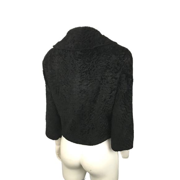 Vintage 1950s Black Fur Crop Coat Three Quarter Sleeves / Women’s XS - Picture 3 of 7